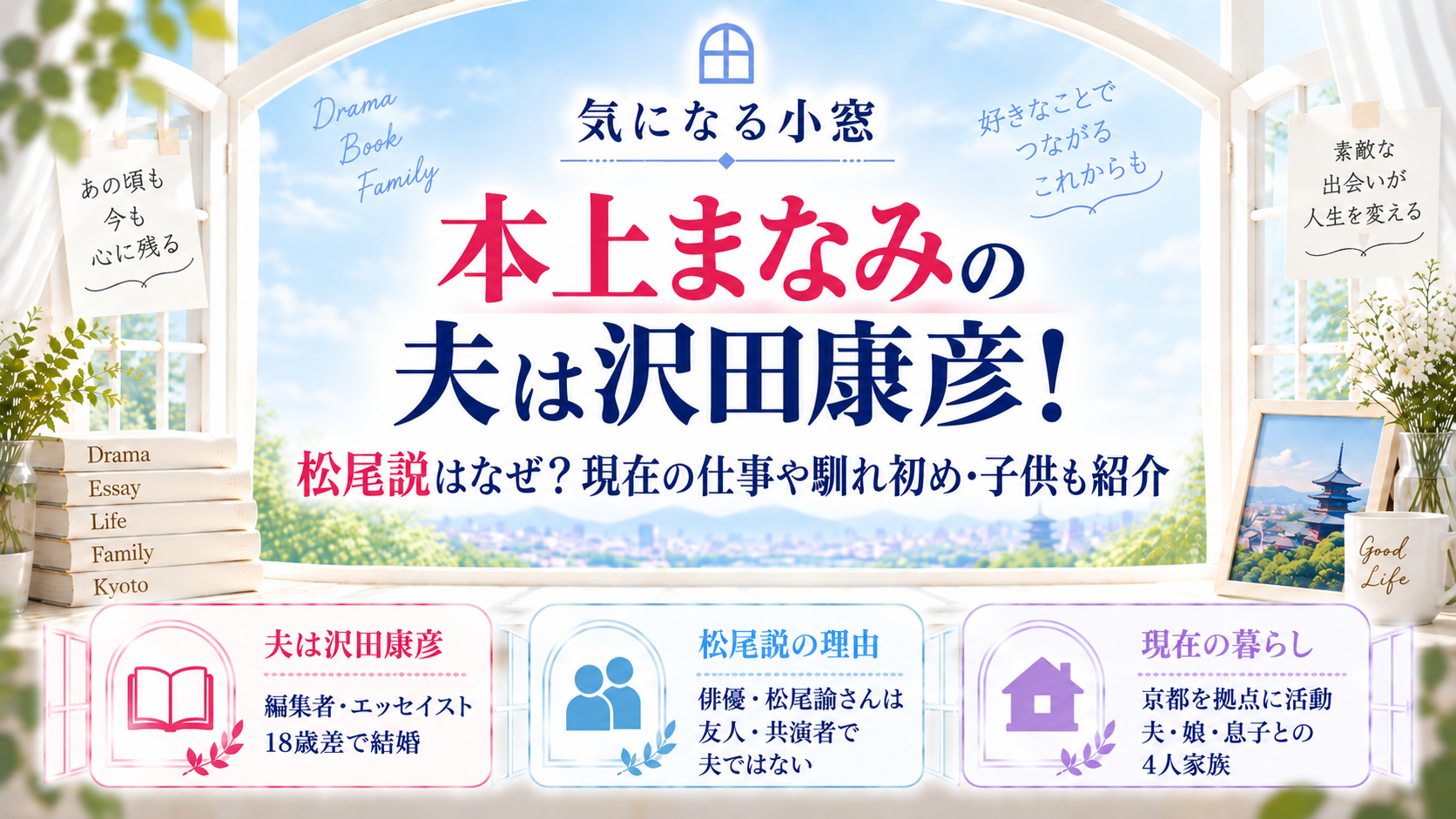 本上まなみの夫は沢田康彦！松尾説はなぜ？現在の仕事や馴れ初め・子供も紹介の記事のアイキャッチ画像